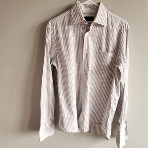 Canali Made In Italy Button Down Dress Shirt Striped White Office Business